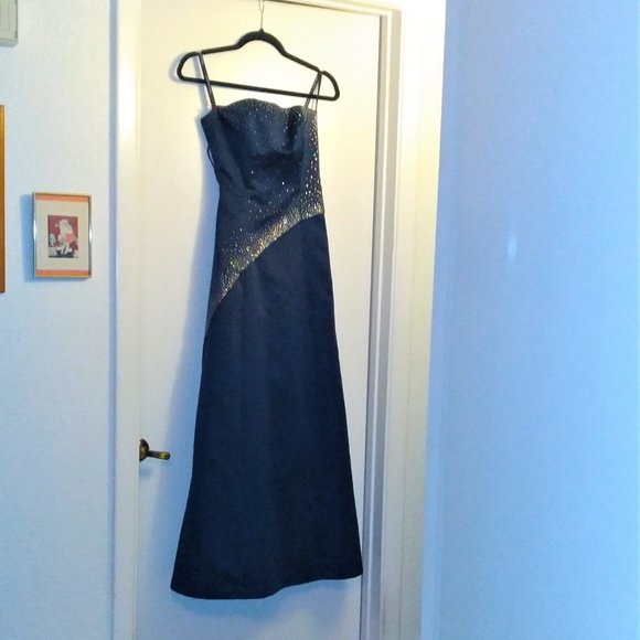 Vintage Beautiful Morgan and Co. Dark Blue Prom/Formal Dress - 2002 - Size 1/2 - Picture 11 of 12